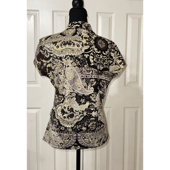 Cato Womens Blouse‎ Shirt Wrap V Neck Sexy Slim Fit Floral Top Career Work- Sz L - Picture 2 of 7